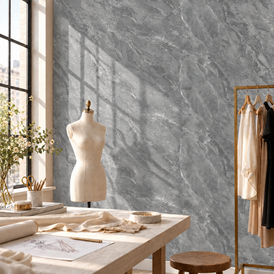 SOGA Peel & Stick Floor and Wall Tiles 60 x 60cm 10 Pack Grey Faux Marble