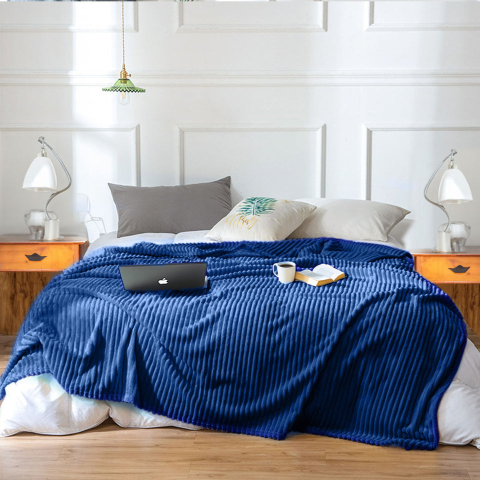 SOGA 2X Blue Throw Blanket Warm Cozy Striped Pattern Thin Flannel Coverlet Fleece Bed Sofa Comforter
