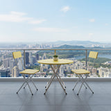 SOGA Home & Living Bundle – Yellow Folding Dining Table & 2 Foldable Chairs for Home Decor