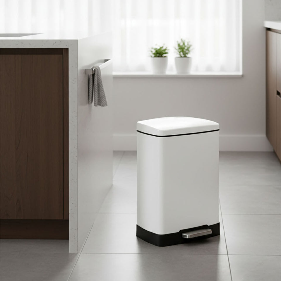 SOGA 4-Pack 12L White Stainless Steel Foot Pedal Trash Bin