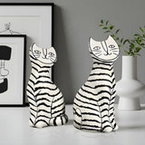 SOGA 22cm and 27cm Black & White Striped Cat Resin Sculptures for Stylish Home Decor