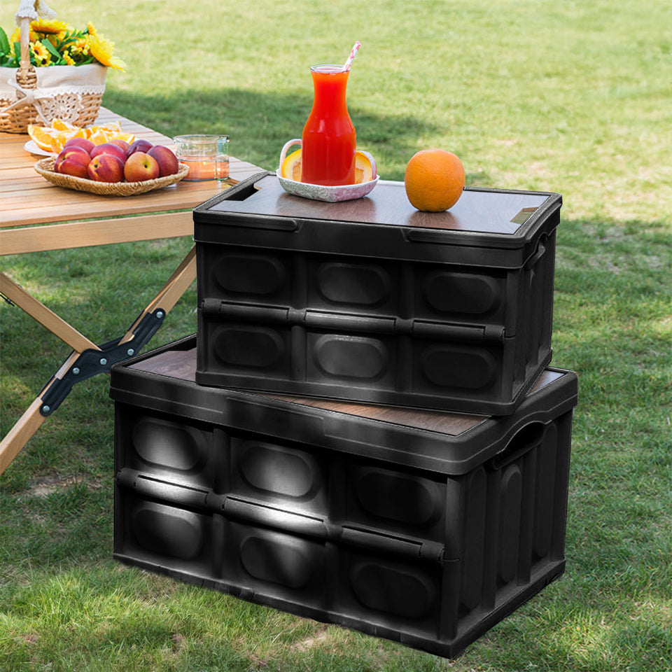 SOGA 2X 34.5 cm 18L Black Car & Camping Foldable Storage Box Crate Stackable Container with Handle