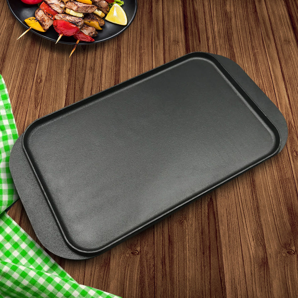 SOGA 47cm Cast Iron Ridged Griddle Hot Plate Grill Pan BBQ Stovetop