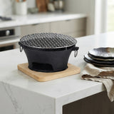 SOGA Medium Cast Iron Round Stove Charcoal Table Net Grill Japanese Style BBQ Picnic Camping with Wooden Board