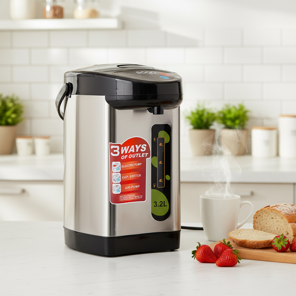 SOGA 2X 3.2L Silver Stainless Steel Electric Kettle Water Boiler Thermal Pot Dispenser 3 Modes