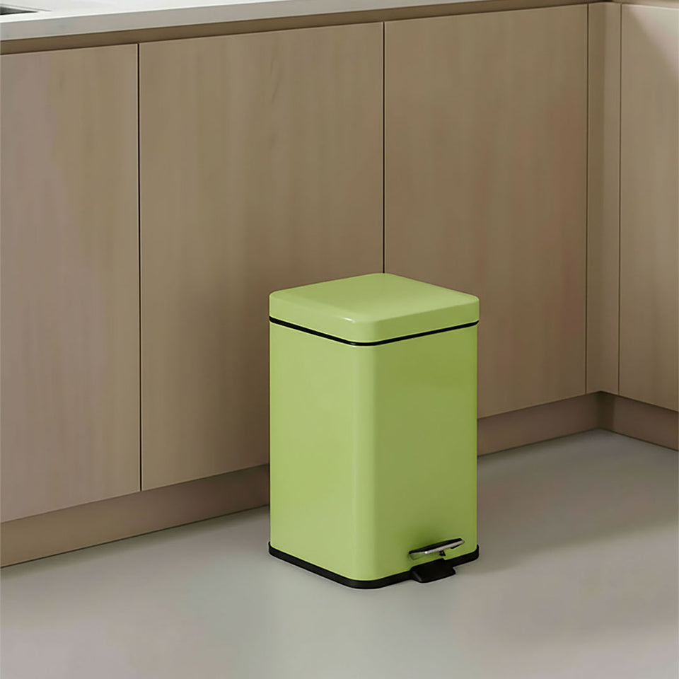 SOGA 4X Stainless Steel Foot Pedal Bin Square Green 12L