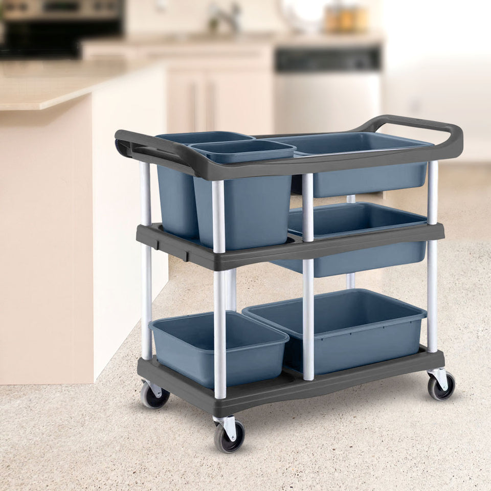 SOGA 2X 3-Tier Commercial Soiled Food Trolley Dirty Plate Cart Five Buckets Kitchen Food Utility