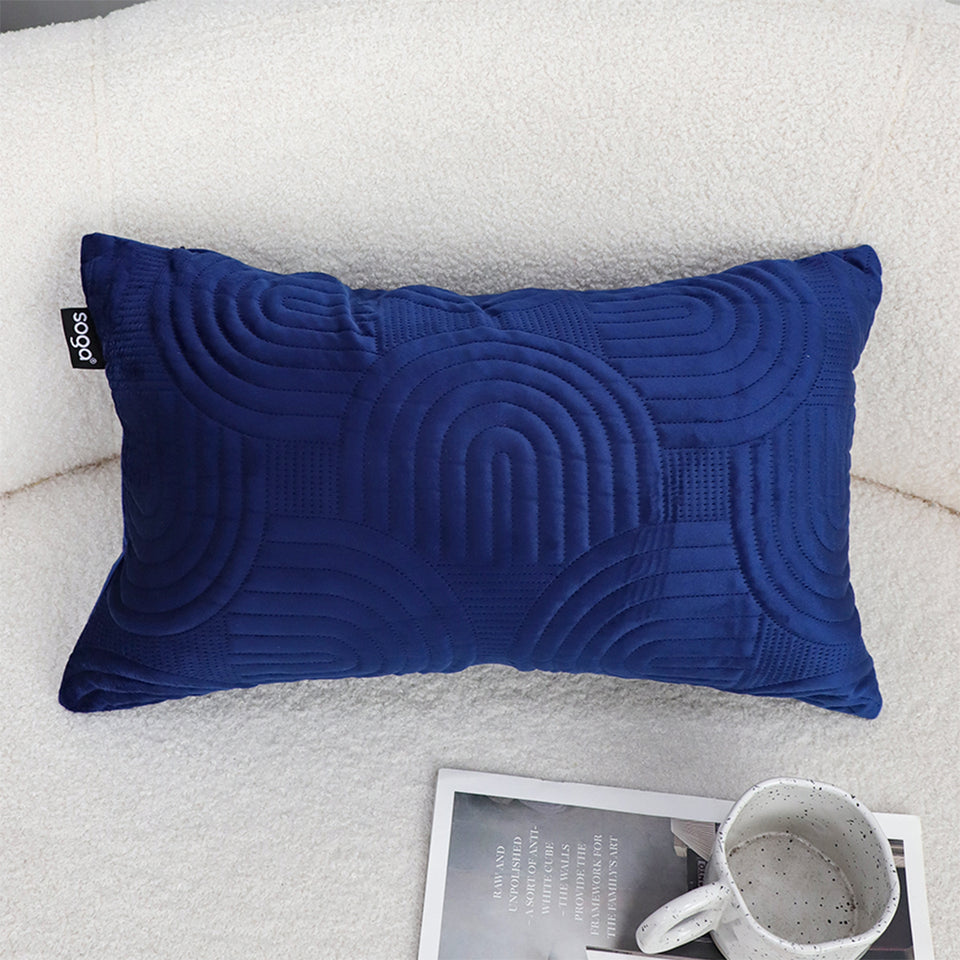 SOGA 2X 30cm Blue Textured Geometric Pattern Decorative Throw Pillow