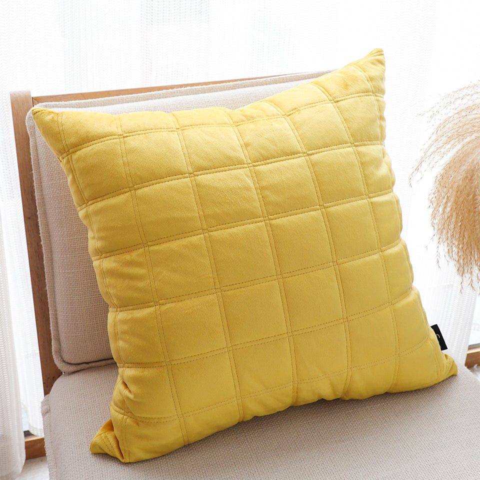SOGA 2X 50cm Yellow Quilted Grid Pattern Decorative Throw Pillow