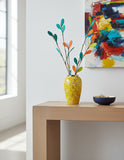 SOGA 30x19cm Yellow with White Mini Floral Medium Ceramic Flower Vase Elegant Living Room Home Decor