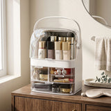 SOGA 3 Tier White Countertop Makeup Cosmetic Storage Organiser Skincare Holder Jewelry Storage Box with Handle
