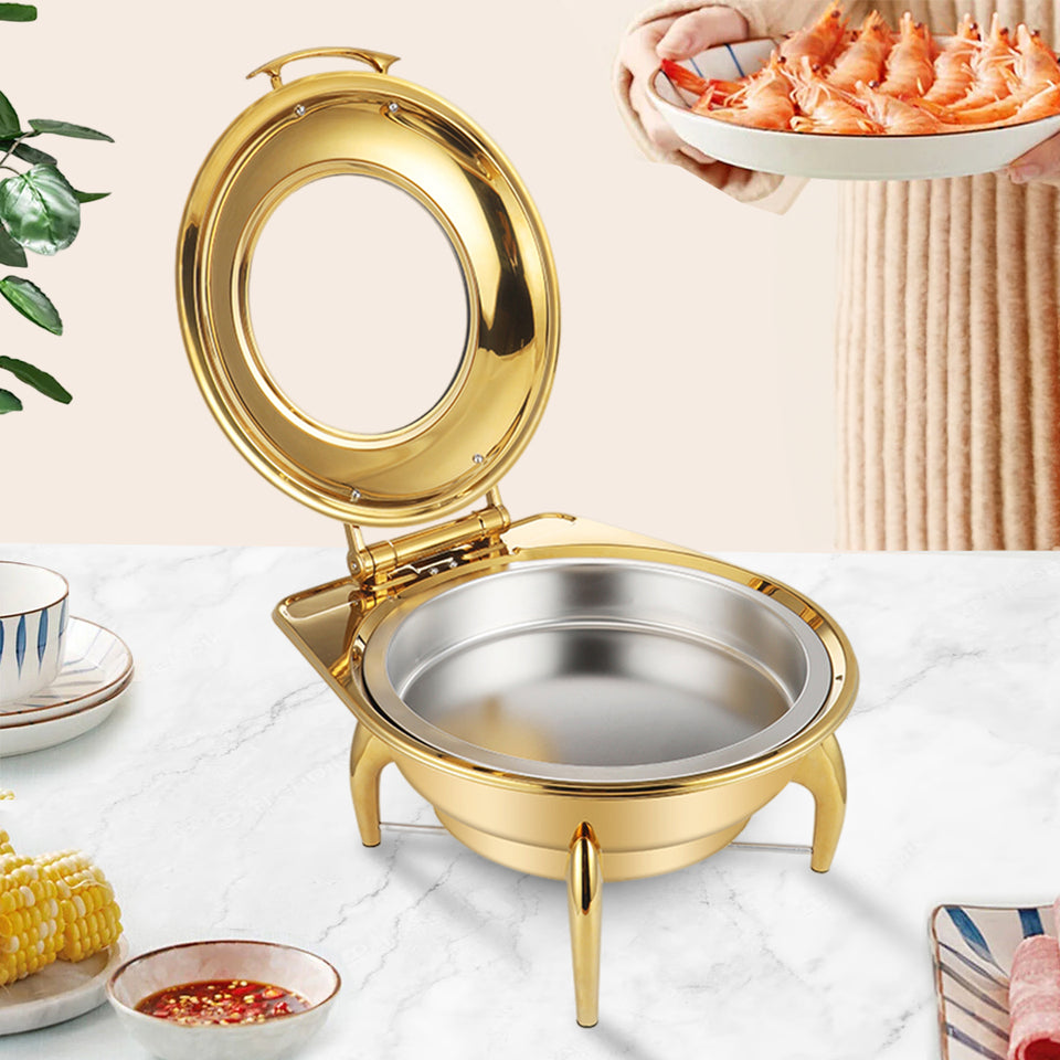 SOGA Gold Plated Stainless Steel Round Chafing Dish Tray Buffet Cater Food Warmer Chafer with Top Lid