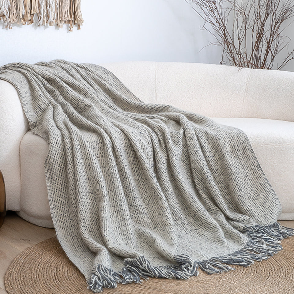 SOGA 2X Soft  Light Beige Tassel Throw Blanket 160x200cm Soft Polyester