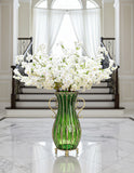 SOGA 51cm Green Glass Tall Floor Vase and 10pcs White Artificial Fake Flower Set