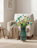 SOGA 51cm Blue Glass Tall Floor Vase with 12pcs Artificial Fake Flower Set