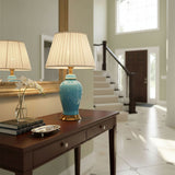 SOGA Ceramic Oval Table Lamp with Gold Metal Base Desk Lamp Blue