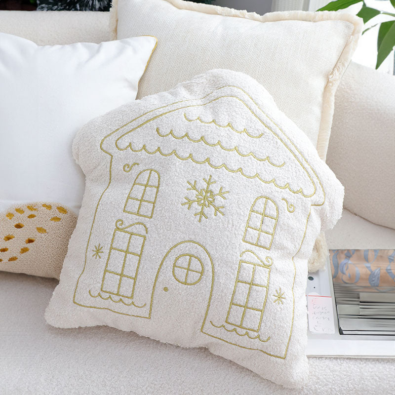 SOGA 40x45cm Festive White Christmas House Shaped Holiday Throw Pillow