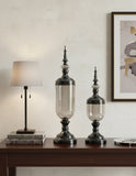 SOGA 2 x Clear Glass Flower Vase with Lid and Transparent Filler Vase Black Set