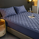 SOGA 2X Blue 183cm Wide Cross-Hatch Mattress Cover Thick Quilted Stretchable Bed Spread Sheet Protector with Pillow Covers