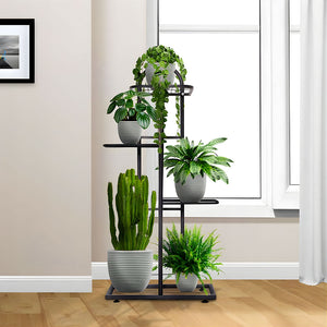 SOGA 4 Tier 5 Pots Black Metal Plant Stand Flowerpot Display Shelf Rack Indoor Home Office Decor