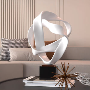 SOGA 41cm White Abstract Sculpture Loop-Inspired Art with Black Base for Home Decor