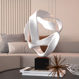 SOGA 41cm White Abstract Sculpture Loop-Inspired Art with Black Base for Home Decor