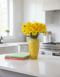 SOGA 35x17cm Yellow with White Mini Floral Large Ceramic Flower Vase Elegant Living Room Home Decor