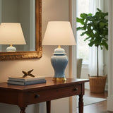 SOGA 2x Oval Ceramic Table Lamp with Gold Metal Base Desk Lamp Blue