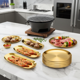 SOGA Kitchenware Bundle – Gold Nordic Plate Set, 23cm Grilling Plate & Cast Iron BBQ Grill