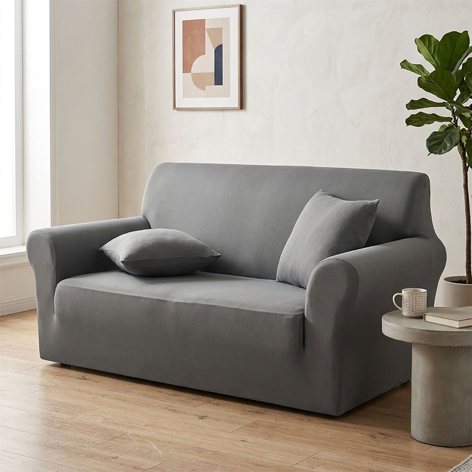 SOGA 2-Seater Grey Sofa Cover Couch Protector High Stretch Lounge Slipcover Home Decor