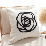 SOGA 2X Embroidered Cushion 45cm White Black Rose Flower Pattern Decorative Throw Pillow