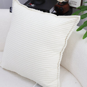 SOGA 50cm Beige Corduroy Wabi-Sabi Striped Throw Pillow