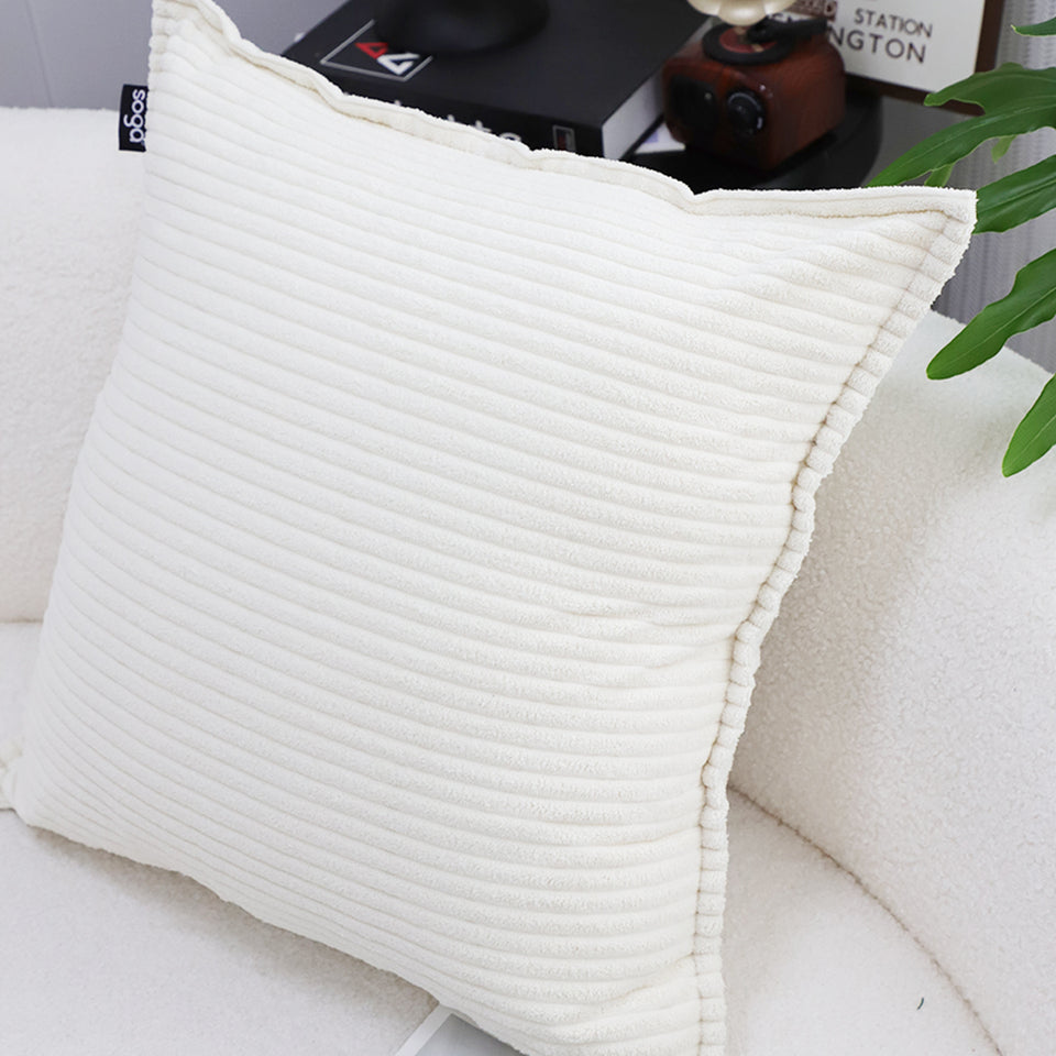 SOGA 50cm Beige Corduroy Wabi-Sabi Striped Throw Pillow