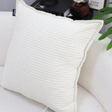 SOGA 50cm Beige Corduroy Wabi-Sabi Striped Throw Pillow