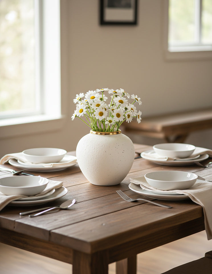 SOGA 21x22cm Plain White Small Ceramic Flower Vase Elegant Living Room Home Decor