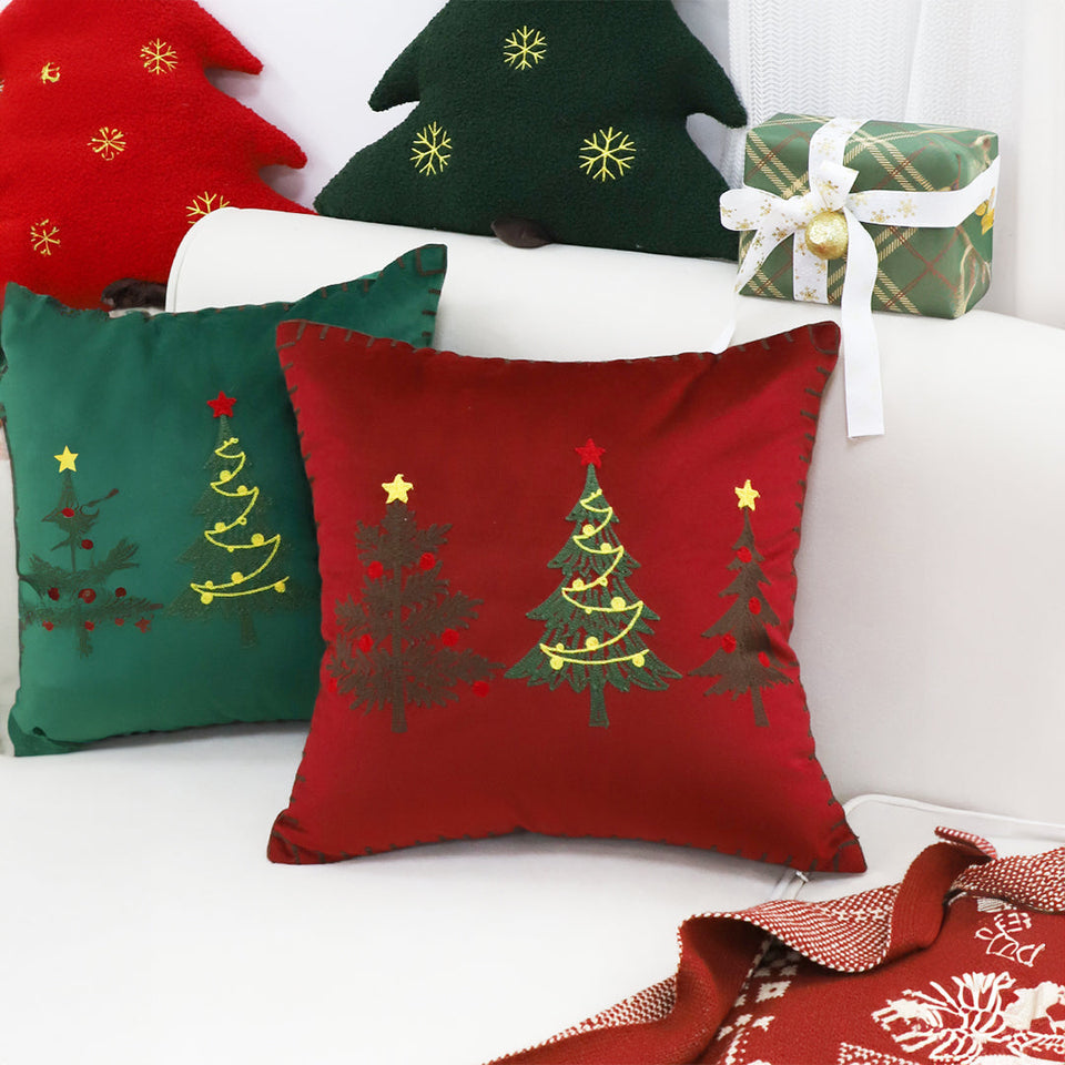 SOGA 45cm Burgundy Red Christmas Tree Embroidered Throw Pillow