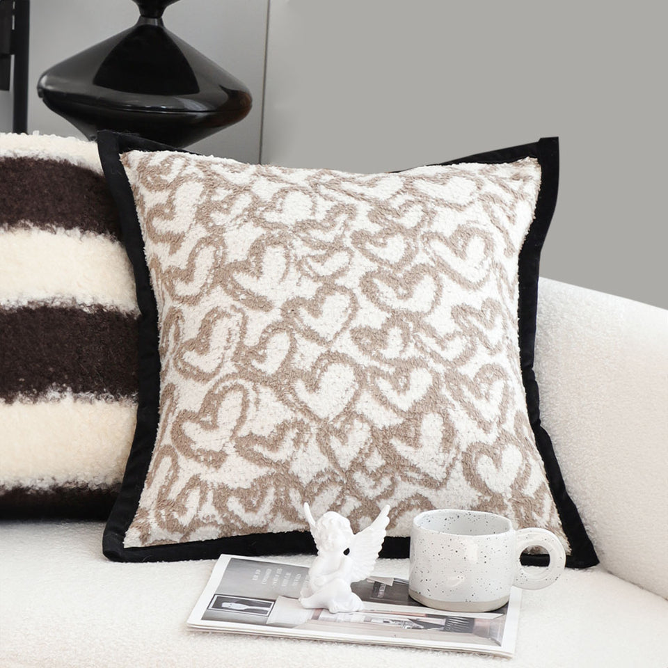 SOGA 50cm Elegant Beige Scrollwork Pattern Black Trim Decorative Throw Pillow