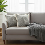 SOGA Home & Living Bundle – 2 Wabi-Sabi Embroidered Leaf Pillow & Grey Striped Throw Blanket