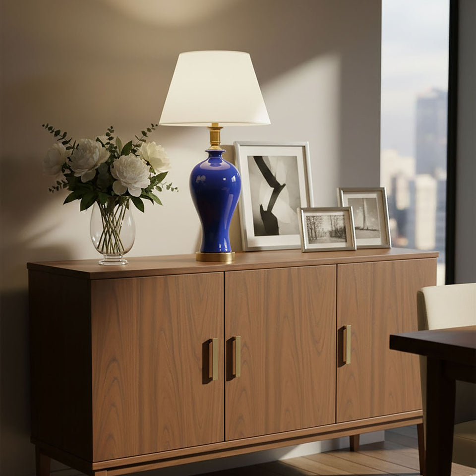 SOGA 4X Blue Ceramic Oval Table Lamp with Gold Metal Base