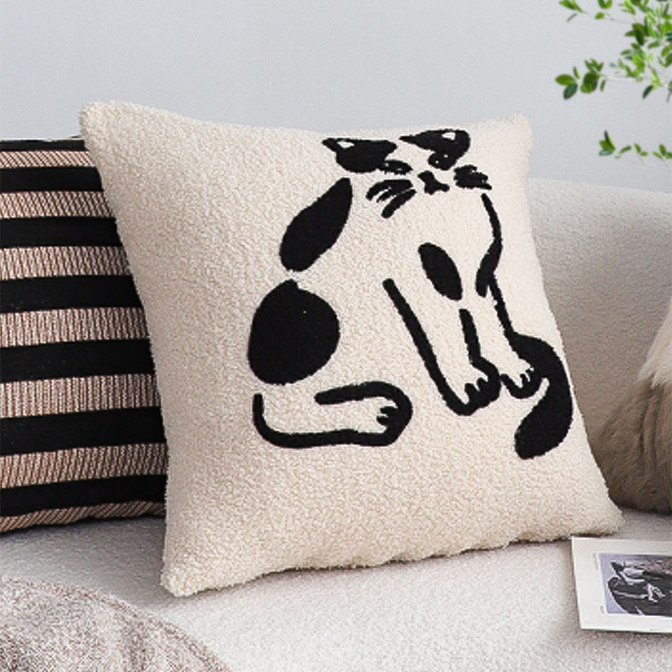 SOGA 45cm Off-White Cat Design Square Throw Pillow