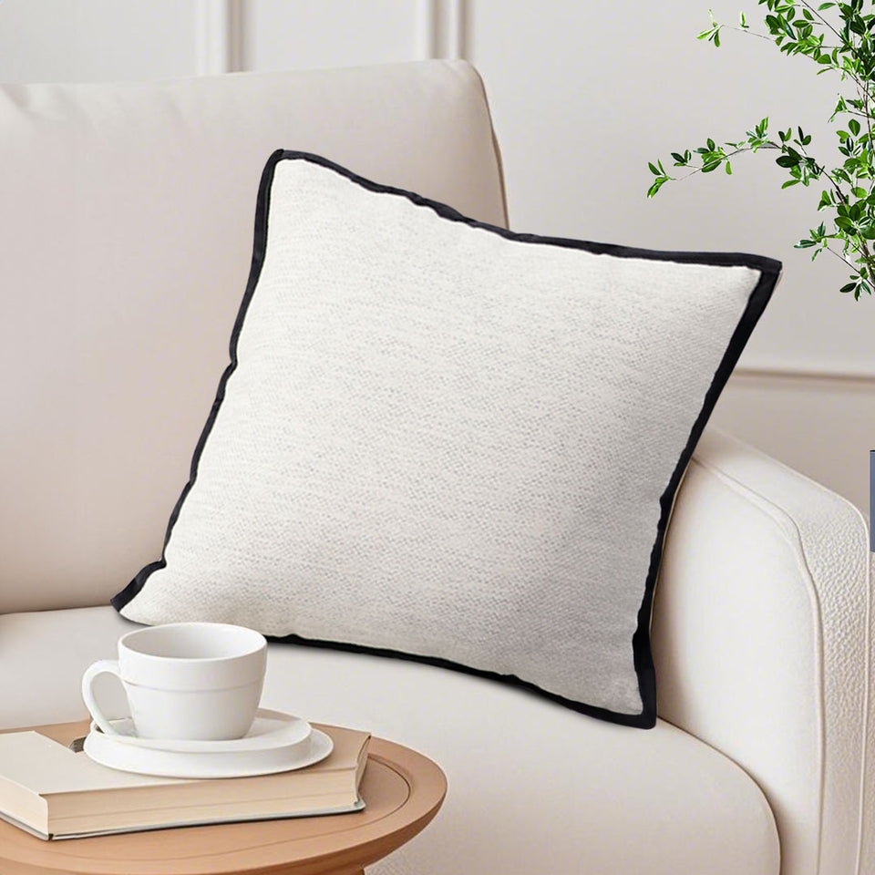 SOGA 50cm Classic Natural Linen Black Piped Edge Decorative Throw Pillow