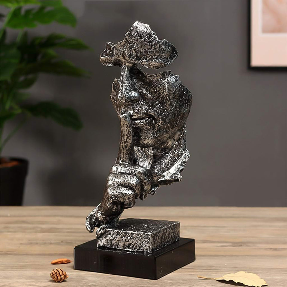 SOGA 31cm Black Resin Sculpture Silent Shush Face Design Modern Art for Home Decor