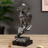 SOGA 31cm Black Resin Sculpture Silent Shush Face Design Modern Art for Home Decor