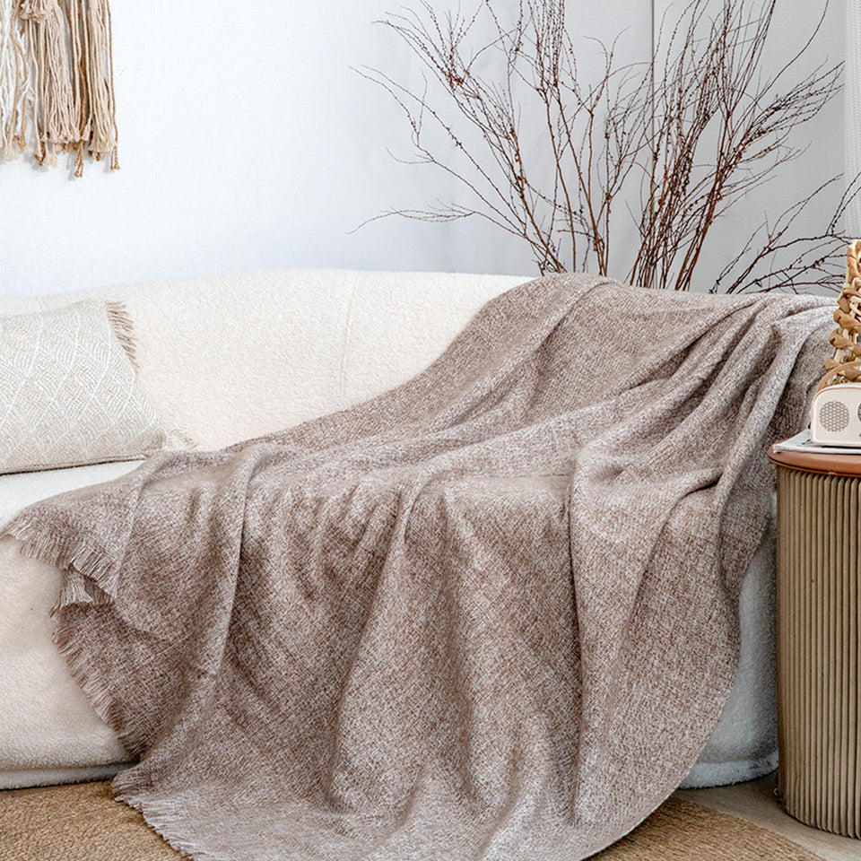 SOGA 2X 130x190cm Misty Beige Blanket – Houndstooth Tassel Throw