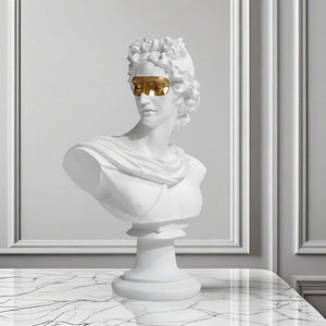 SOGA 40cm White Classical Bust Resin Sculpture with Gold Eye Mask for Modern Home Decor