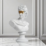 SOGA 40cm White Classical Bust Resin Sculpture with Gold Eye Mask for Modern Home Decor
