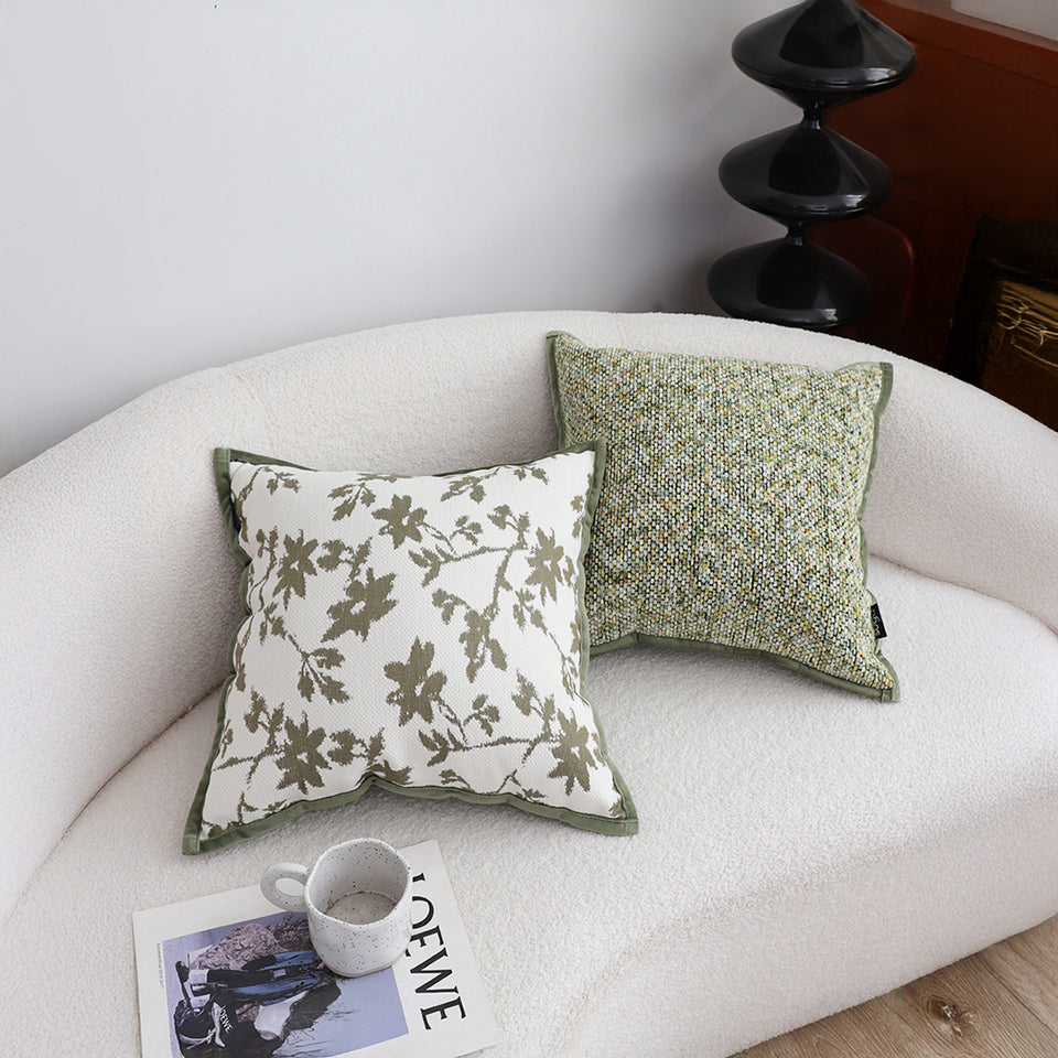 SOGA 2X Floral Cushion 45cm White Green Leaf Botanical Pattern Decorative Throw Pillow