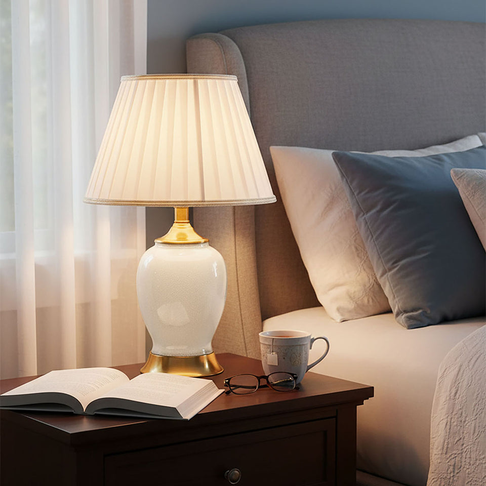 SOGA 4X Ceramic Oval Table Lamp with Gold Metal Base Desk Lamp White
