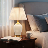 SOGA 4X Ceramic Oval Table Lamp with Gold Metal Base Desk Lamp White