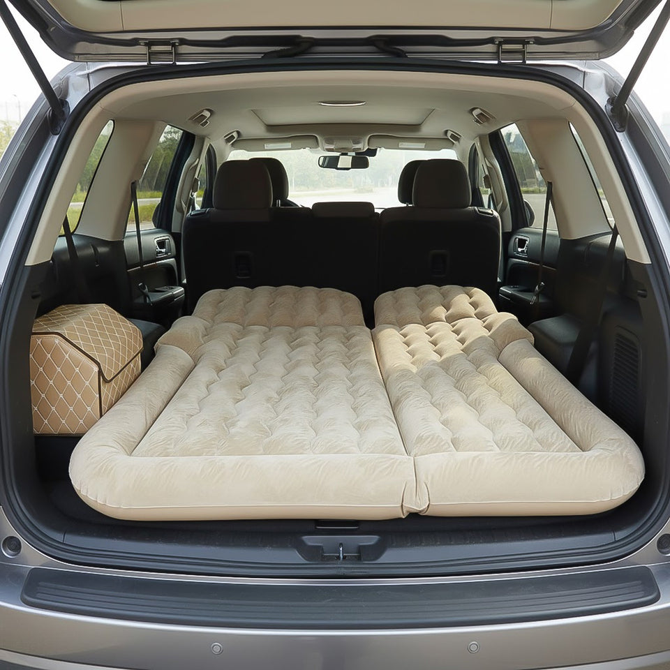 SOGA Car Bundle – Beige Leather Collapsible Trunk Organizer & Inflatable Boot Mattress